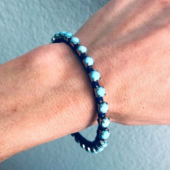New Aqua Blue Stone Bangle Bracelet - Picture 1 of 3